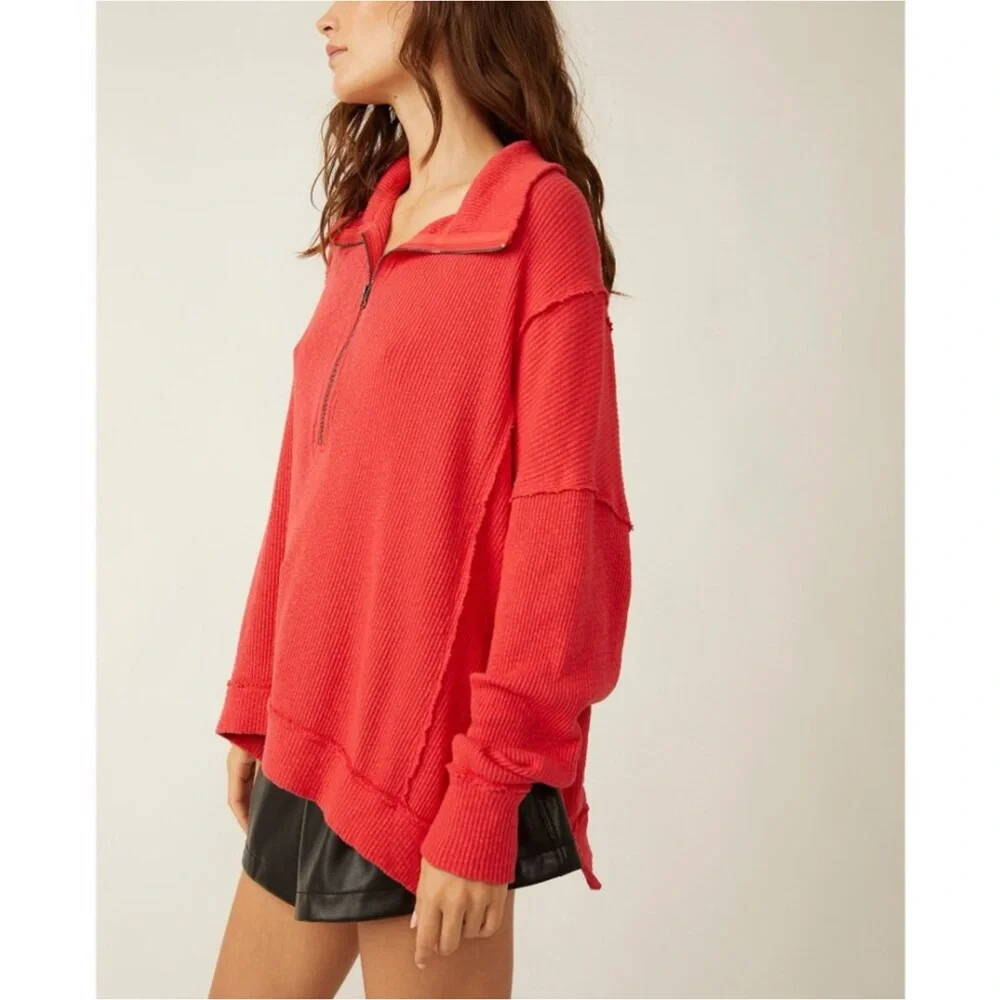 • New • Free People Walk Away Tunic Red Racer Size S Oversized Just Right - Picture 5 of 12